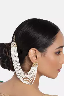 Multi Strand Earring with Ear Chain Embellished With Pearl 