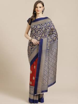 red chanderi silk woven   saree with  blouse 1