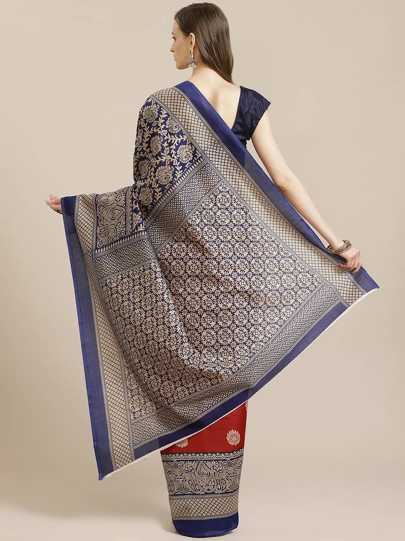 red chanderi silk woven   saree with  blouse