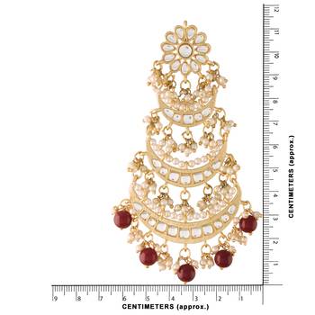  3 Layered Beaded Chandbali Earrings with Kundan and Pearl Work 4
