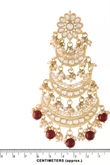  3 Layered Beaded Chandbali Earrings with Kundan and Pearl Work