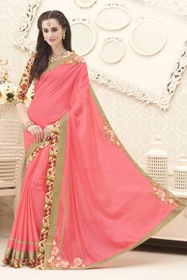 Indian women Pink Half and Half Sari Raw Silk saree with blouse 7