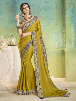 olive embroidered chiffon saree with blouse 7