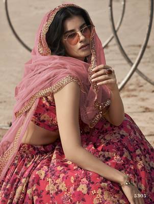 Red Floral Digital Printed Organza Floral Lehenga Choli 2