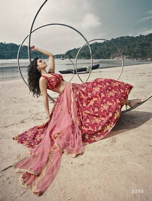 Red Floral Digital Printed Organza Floral Lehenga Choli 3