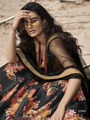 Mesmerizing Black Floral digital printed organza designer floral Lehenga choli 2