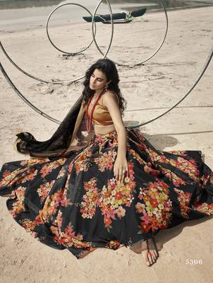 Mesmerizing Black Floral digital printed organza designer floral Lehenga choli 3