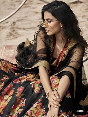 Mesmerizing Black Floral digital printed organza designer floral Lehenga choli 4