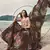 Brown Floral Digital printed organza semi stitched lehenga