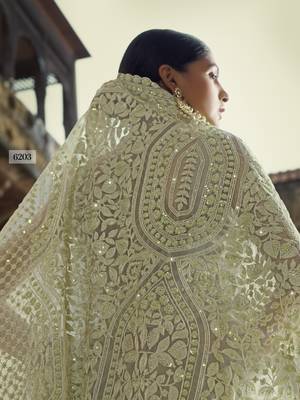 Green embroidered net saree with blouse 3