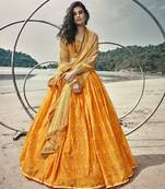 Mustard digital print organza Semi Stitched Lehenga