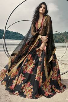 Mesmerizing Black Floral digital printed organza designer floral Lehenga choli