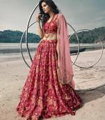 Red Floral Digital Printed Organza Floral Lehenga Choli
