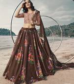 Catching Brown Floral Digital printed organza fabric Lehenga choli