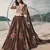 Brown Floral Digital printed organza semi stitched lehenga