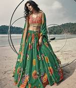 Glacial Green Floral Organza Designer Lehenga with Embroidered Choli
