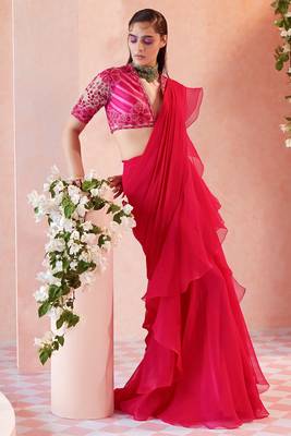 Pink Organza Designer Lehenga Saree 1