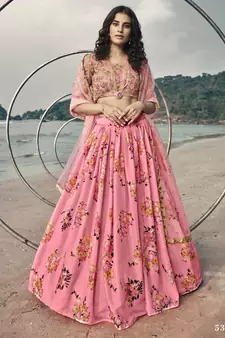 Pink Floral Organza Designer Lehenga with Embroidered Choli