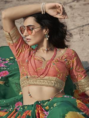 Glacial Green Floral Organza Designer Lehenga with Embroidered Choli 2