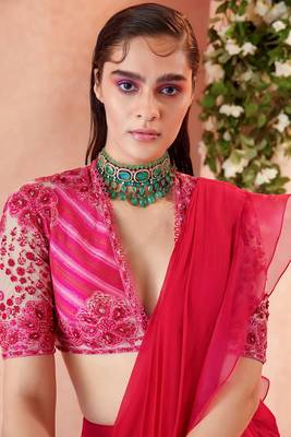 Pink Organza Designer Lehenga Saree 2