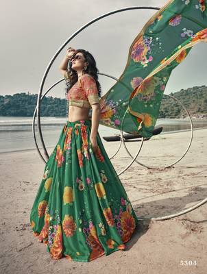 Glacial Green Floral Organza Designer Lehenga with Embroidered Choli 3