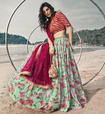 Glacial Green Floral Organza Designer Lehenga with Embroidered Choli 1