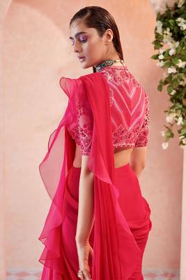 Pink Organza Designer Lehenga Saree 3