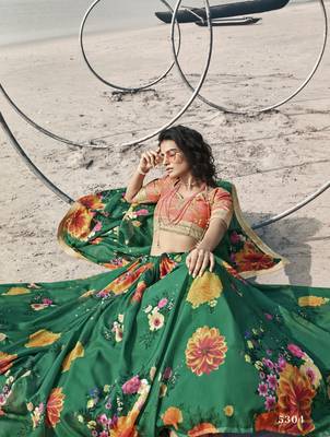 Glacial Green Floral Organza Designer Lehenga with Embroidered Choli 4