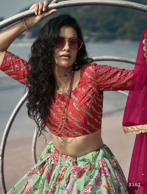 Glacial Green Floral Organza Designer Lehenga with Embroidered Choli 2