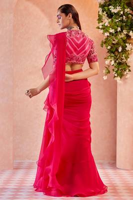 Pink Organza Designer Lehenga Saree 4