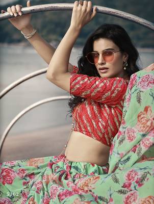 Glacial Green Floral Organza Designer Lehenga with Embroidered Choli 4
