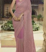 Purple embroidered net saree with blouse