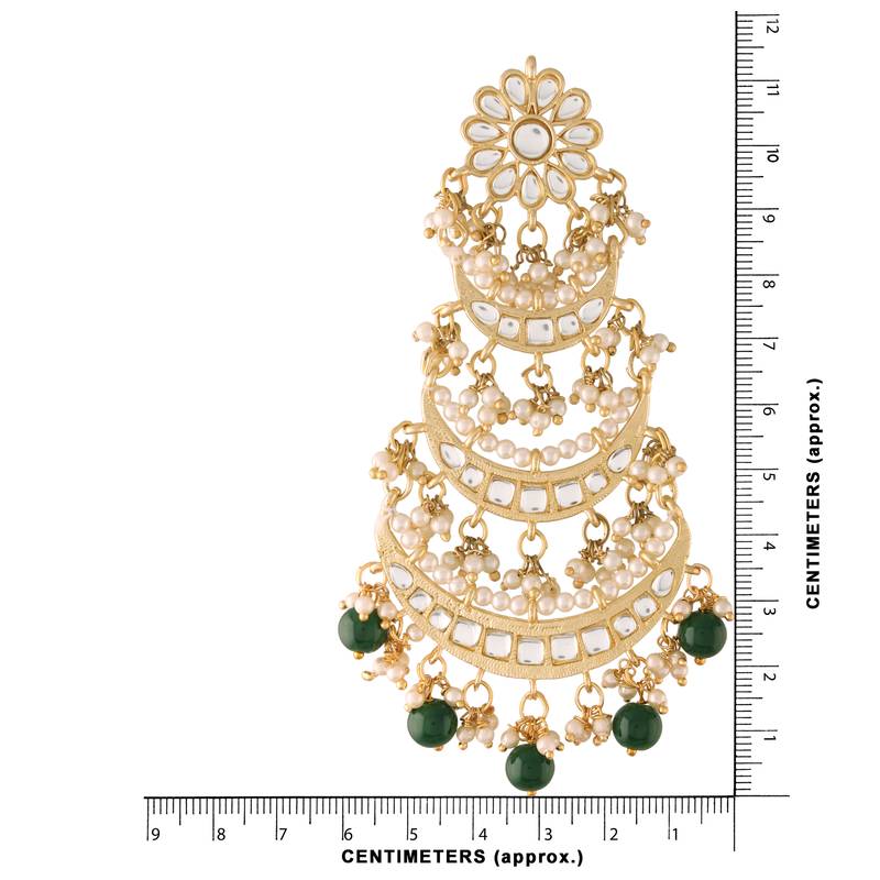 3 Layered Beaded Chandbali Earrings with Kundan and Pearl Work for Women 
