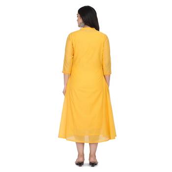 Orange silk Embroidered Stitched  Kurta 2