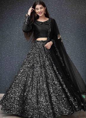 Black Viscose Velvet Lehenga Choli 1