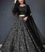 Black Viscose Velvet Lehenga Choli