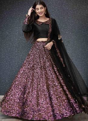 Wine Viscose Velvet Lehenga Choli 1