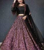 Wine Viscose Velvet Lehenga Choli