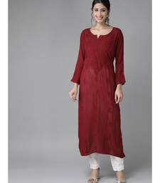 Hand Embroidered Maroon Georgette Lucknowi Chikan Women Kurta