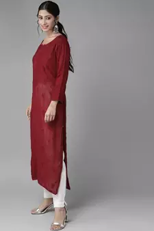 Hand Embroidered Maroon Georgette Lucknowi Chikan Women Kurta