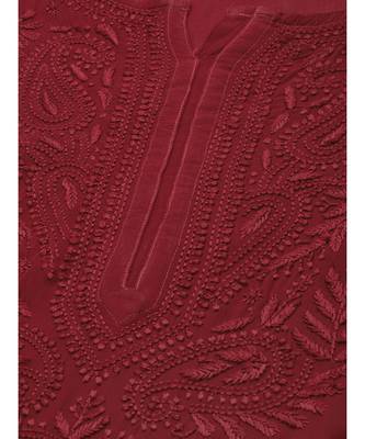 Hand Embroidered Maroon Georgette Lucknowi Chikan Women Kurta 5