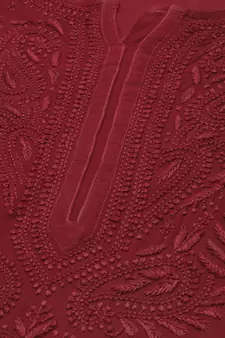 Hand Embroidered Maroon Georgette Lucknowi Chikan Women Kurta