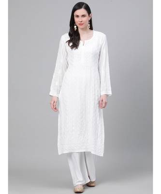 Ada Hand Embroidered White Muslin Lucknowi Chikankari Women Kurta - A411141 1