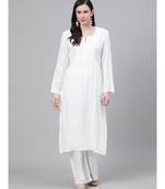 Ada Hand Embroidered White Muslin Lucknowi Chikankari Women Kurta - A411141