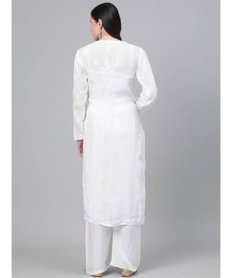Ada Hand Embroidered White Muslin Lucknowi Chikankari Women Kurta - A411141