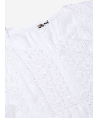 Ada Hand Embroidered White Muslin Lucknowi Chikankari Women Kurta - A411141 5