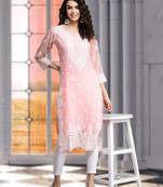 Hand Embroidered Peach Georgette Lucknow Chikankari Women Kurta With Slip