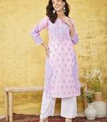 Hand Embroidered Pink Cotton Lucknow Chikankari Women Kurta