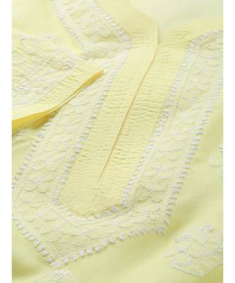 Ada Hand Embroidered Lemon Cotton Lucknow Chikankari Women Kurti - A100379 2