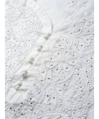 Ada Hand Embroidered White Kota Lucknow Chikankari Women Kurti/Slip With Muqaish Work - A100412 5